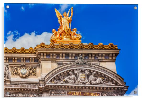Golden Poetry Statue National Opera Paris France Acrylic by William Perry