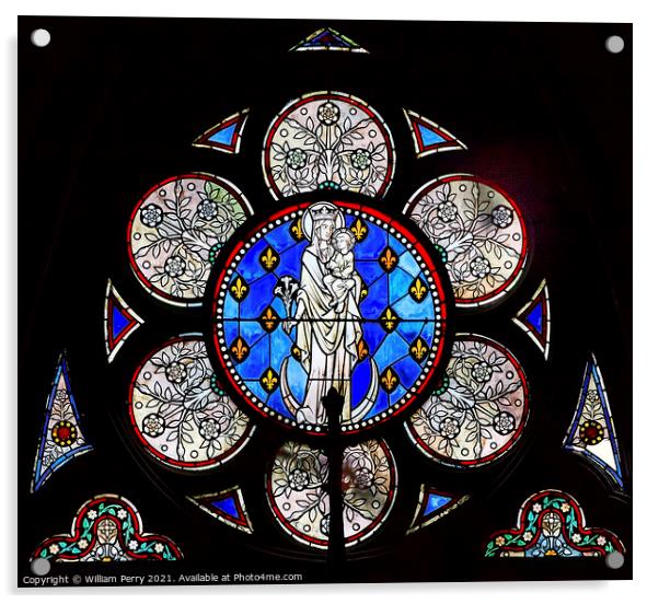 White Mary Stained Glass Notre Dame Cathedral Paris France Acrylic by William Perry