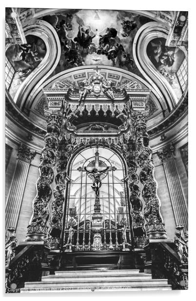 Black White Cross Altar Church Les Invalides Paris France Acrylic by William Perry