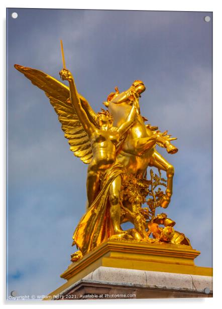 Golden Winged Horse Statue Pont Bridge Alexandre III Paris Franc Acrylic by William Perry