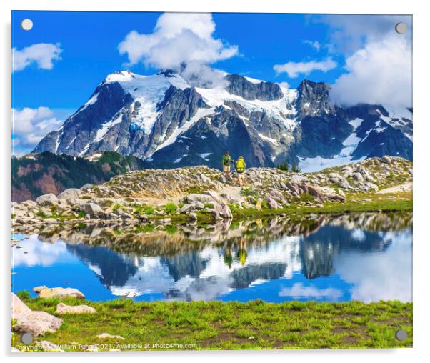 Hikers Mount Shuksan Pool Artist Point Washington State  Acrylic by William Perry