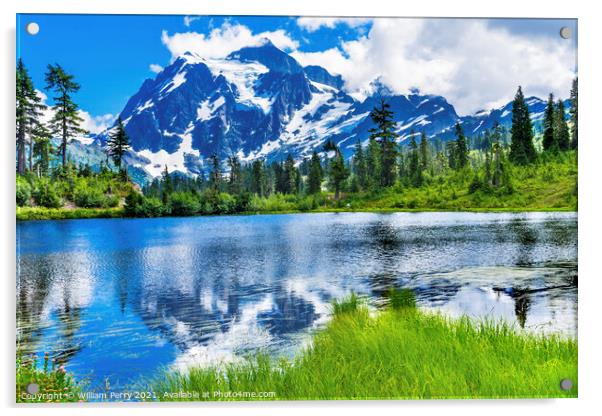 Picture Lake Evergreens Mount Shuksan Washington USA Acrylic by William Perry