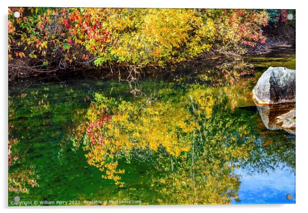 Fall Colors Green Water Reflection Abstract Wenatchee River Wash Acrylic by William Perry