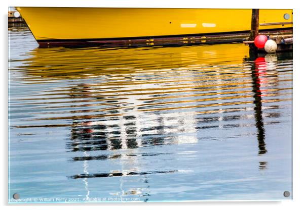 Yellow Sailboat Reflection Abstract Westport Grays Harbor Washington Stat Acrylic by William Perry