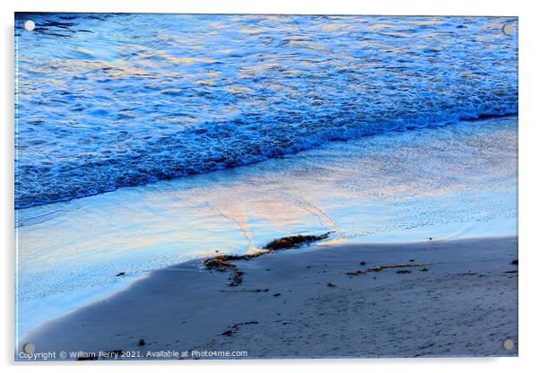 Eilwood Mesa Beach Seaweed Pacific Ocean Evening Goleta Californ Acrylic by William Perry