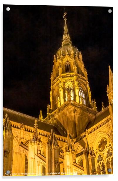 Illuminated Cathedral Nights Lights Church Bayeux Normandy Franc Acrylic by William Perry