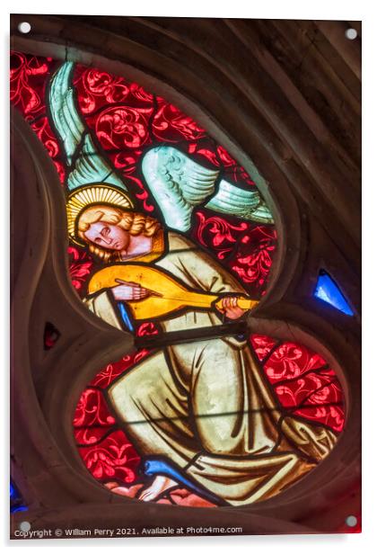 Colorful Angel Lute Stained Glass Cathedral Church Bayeux Norman Acrylic by William Perry