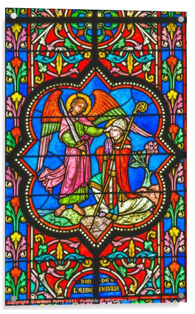 Colorful Archangel Michael Stained Glass Cathedral Church Bayeux Acrylic by William Perry