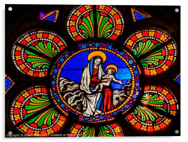 Colorful Virgin Mary Jesus Stained Glass Cathedral Bayeux Norman Acrylic by William Perry