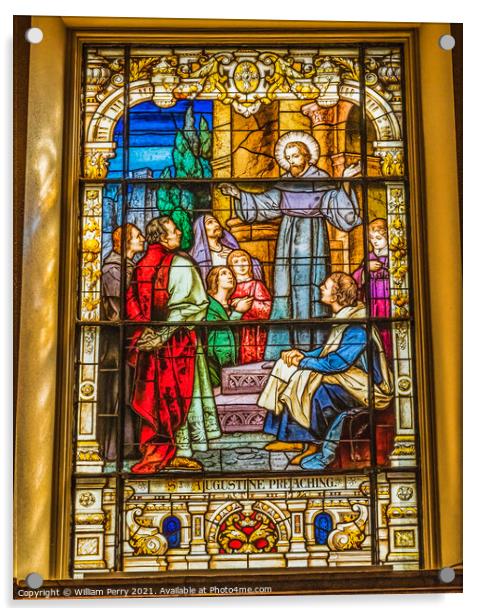 Saint Augustine Preaching Stained Glass Cathedral Saint Augustin Acrylic by William Perry