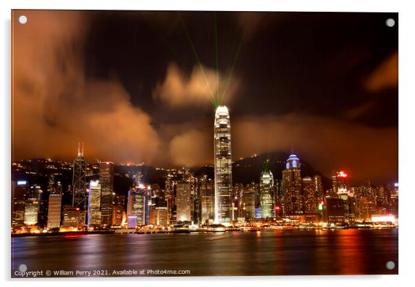 Hong Kong Harbor at Night Lightshow from Kowloon Acrylic by William Perry