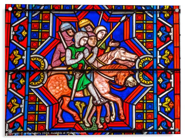 Colorful Knights Horses Stained Glass Cathedral Bayeux Normandy  Acrylic by William Perry