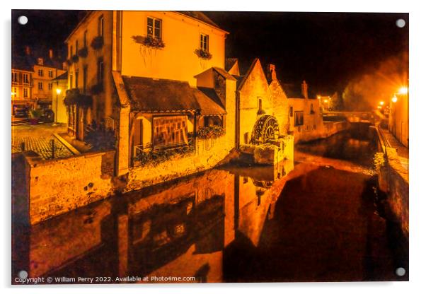 Mill Aure River Night Bayeux Center Normandy France Acrylic by William Perry