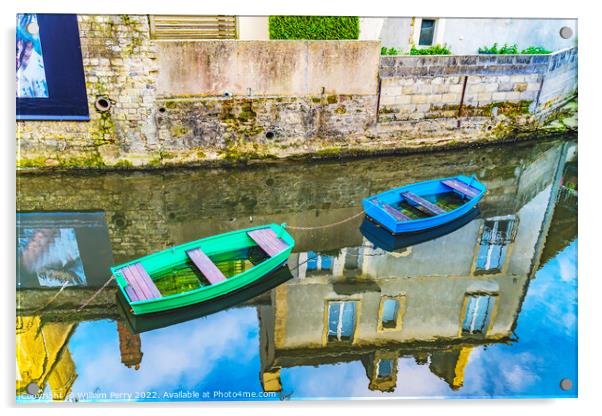 Colorful Boats Aure River Reflection Bayeux Center Normandy Fran Acrylic by William Perry