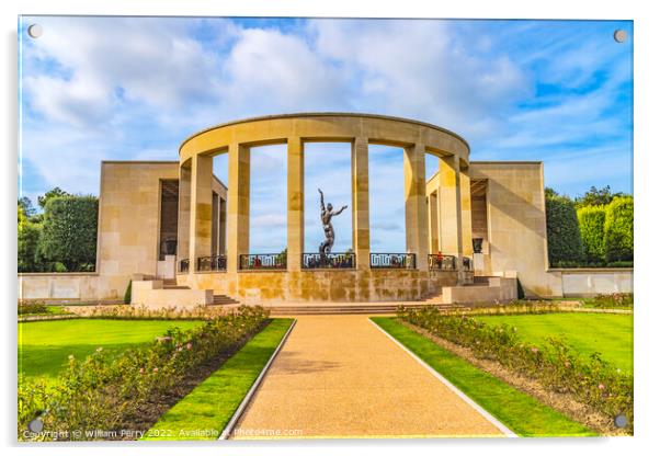 Statue Colonnade World War 2 Cemetery Normandy France Acrylic by William Perry