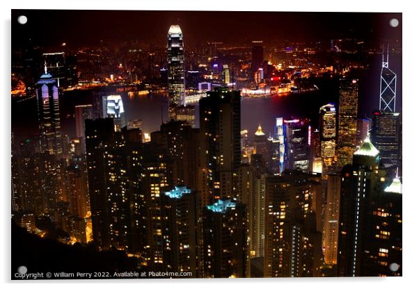 Hong Kong Skyline At Night from Victoria Peak Acrylic by William Perry