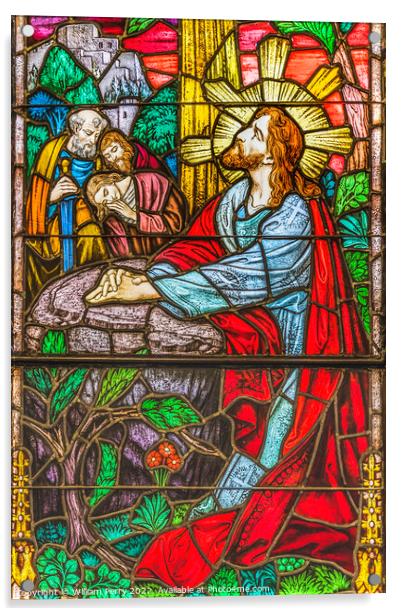 Jesus Praying Garden Stained Glass Church Saint Augustine Florida Acrylic by William Perry