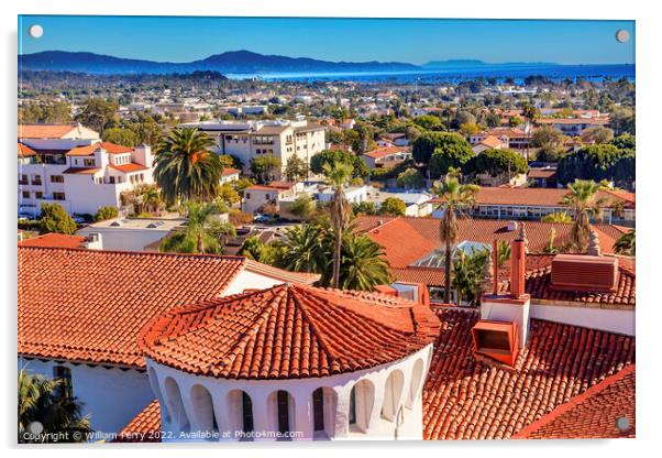 Court House Orange Roofs Buildings Pacific Ocean Santa Barbara C Acrylic by William Perry