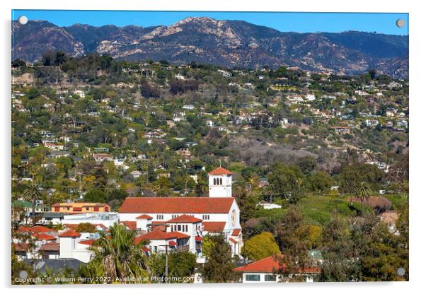 White Adobe Methodist Church Santa Barbara California Acrylic by William Perry