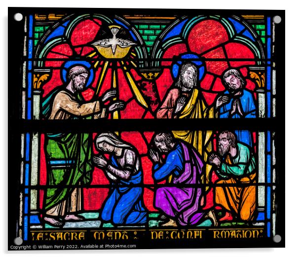 Jesus Stained Glass Notre Dame Church St Marie Mont Normandy Fra Acrylic by William Perry