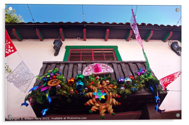 Christmas Decorations Mexican Balcony Old San Diego Town Califor Acrylic by William Perry