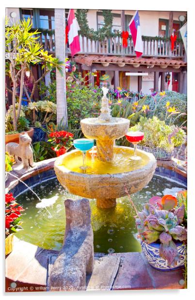 Fountain Margarita Glasses Garden Old San Diego California Acrylic by William Perry