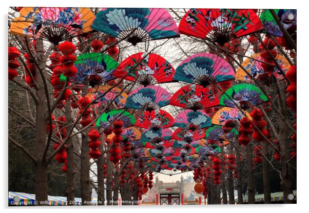 Paper Fans Lucky Red Lanterns Chinese Lunar New Year Decorations Acrylic by William Perry