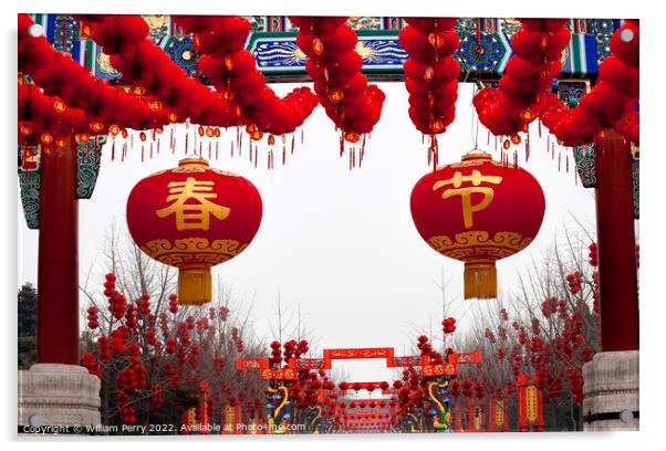 Red Lanterns Chinese Lunar New Year Decorations Beijing China Acrylic by William Perry