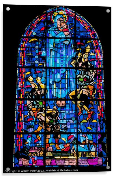 Mary Paratrooper Glass Church St Marie Eglise Normandy France Acrylic by William Perry