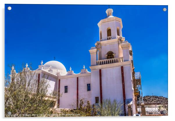 Towers Mission San Xavier del Bac Catholic Church Tuscon Arizona Acrylic by William Perry