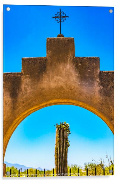 Gate Saguaro Cactus Mission San Xavier Church Tucson Arizona Acrylic by William Perry