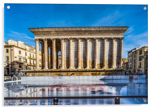 Ice Skating Rink Maison Caree Roman Temple Nimes Gard France Acrylic by William Perry