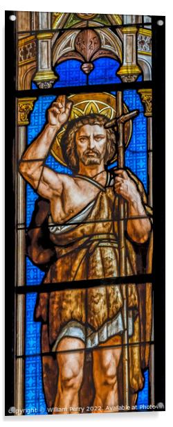 John Baptist Stained Glass  Saint Perpetue Church Nimes Gard France Acrylic by William Perry