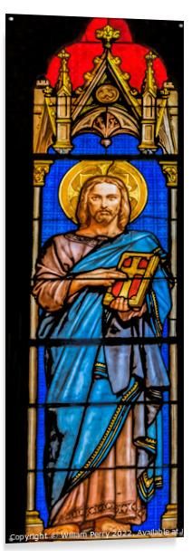 Jesus Christ Stained Glass  Saint Perpetue Church Nimes France Acrylic by William Perry