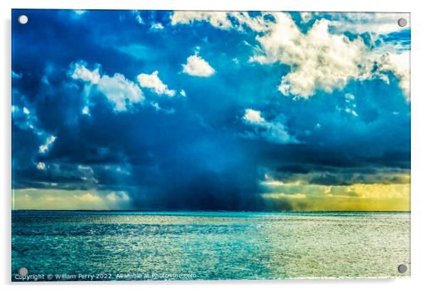 Rain Storm Coming Blue Water Moorea Tahiti Acrylic by William Perry