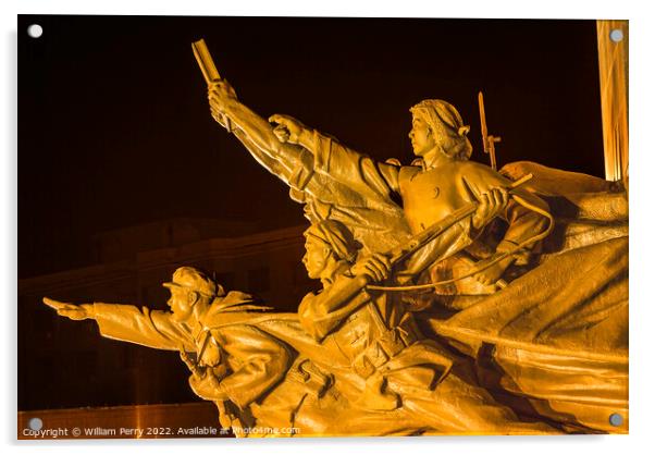 Mao Zedong Statue Heroes Zhongshan Square Shenyang China Night Acrylic by William Perry