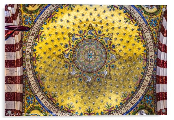 Golden Ceiling Mosaic Notre Dame de la Garde Church Marseille Fr Acrylic by William Perry