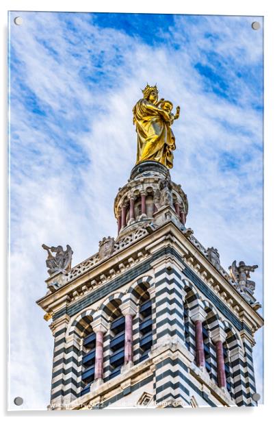 Golden Mary Statue Notre Dame de la Garde Marseille France Acrylic by William Perry