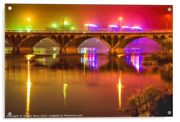 Bridge Hun River Night Fuxin Liaoning Province China Acrylic by William Perry
