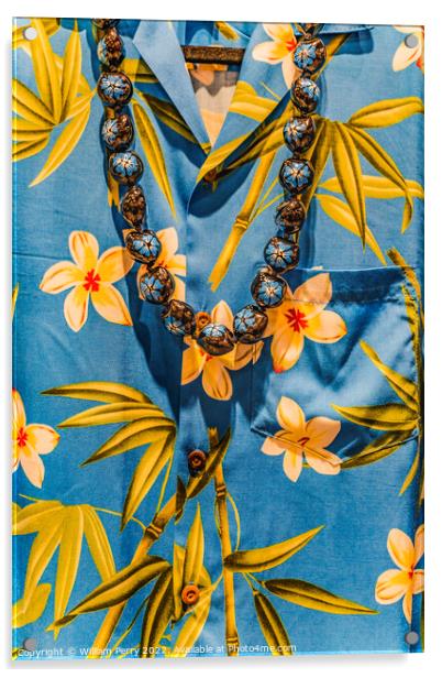 Hawaiian Shirt Kukui Beads Necklace Waikiki Honolulu Hawaii Acrylic by William Perry