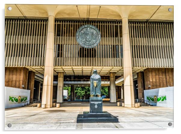 Entrance State Capitol Building Legislature Honolulu Hawaii Acrylic by William Perry