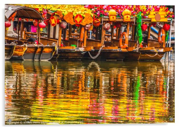 Flower Boats Lychee Bay Luwan Guangzhou Guangdong Province China Acrylic by William Perry