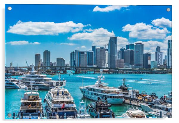 Channel Bridges Marina Yachts Downtown Miami Florida Acrylic by William Perry
