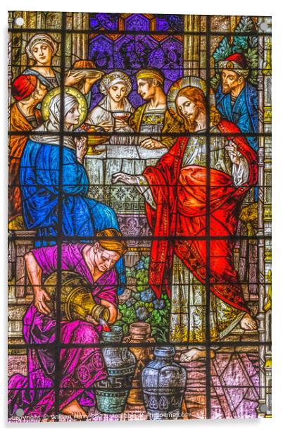Jesus Water Wine Stained Glass Gesu Church Miami Florida Acrylic by William Perry