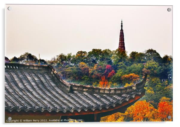 Ancient Tiled Roof Baochu Pagoda West Lake Hangzhou Zhejiang Chi Acrylic by William Perry