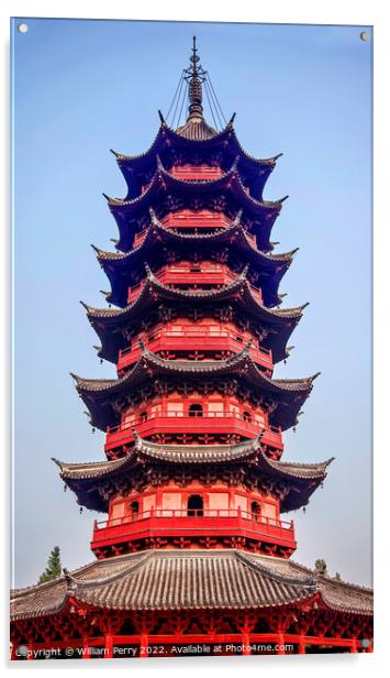Ancient Chinese Ruigang Pagoda Suzhou Jiangsu China Acrylic by William Perry