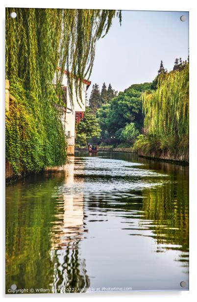 Boat Canal Ancient Chinese Houses Reflection Suzhou China Acrylic by William Perry