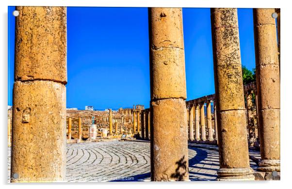 Oval Plaza Columns Ancient Roman City Jerash Jordan Acrylic by William Perry