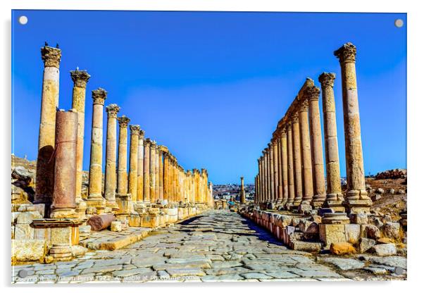 Corinthian Columns Ancient Roman Road City Jerash Jordan Acrylic by William Perry