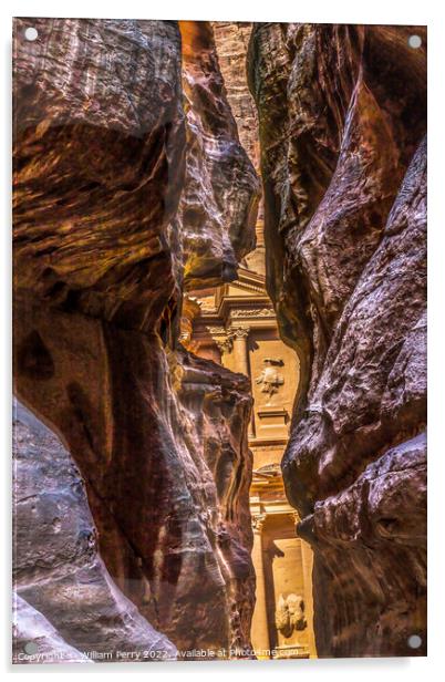 Outer Siq Rose Red Treasury Entrance Petra Jordan  Acrylic by William Perry